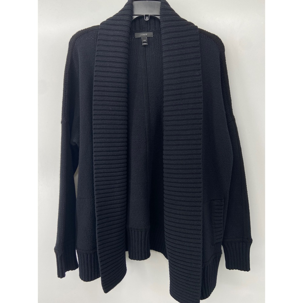J.Crew Cardigan Women Small Black Open Shawl Collar Sweater Minimalist Ribbed